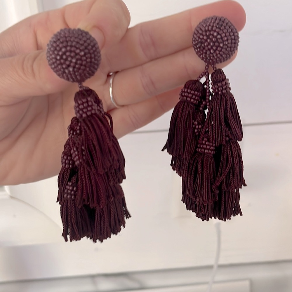 Burgundy fringe earrings